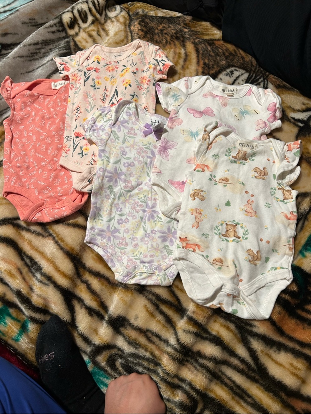 Pink Floral Flutter-Sleeve One-Piece Bodysuits (5-Pack)